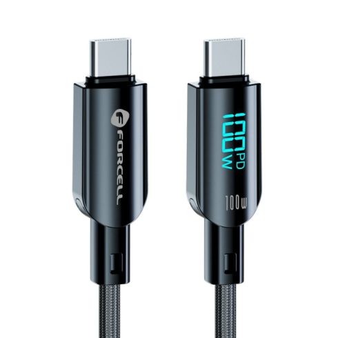 Kábel USB C – USB C Forcell F-Energy QC4.0 PD 5A 100 W digitális 1,2 m C277 fekete