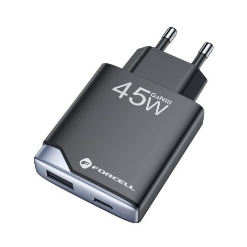 FORCELL F-ENERGY GaN III B245202(1A1C) Ultra Slim utazási töltő 1 x Typ C + 1 x USB A PD QC4.0 3A 45W fekete