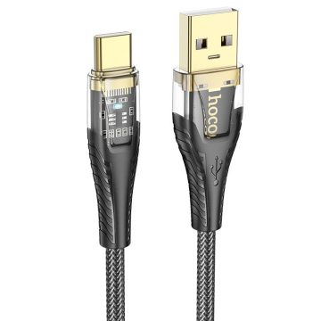 USB A kábel USB C Hoco 2,4A 1,2 m U121 fekete átlátszó