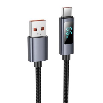 USB A - USB C Hoco 5A kábel 1 m X112 fekete kijelzővel