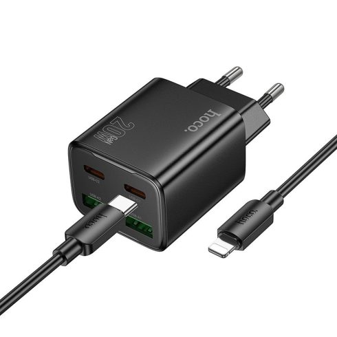 Telefontöltő Hoco 2 x USB C + 2 x USB A QC3.0 PD 3A 20W + USB C kábel Lightning N55 fekete