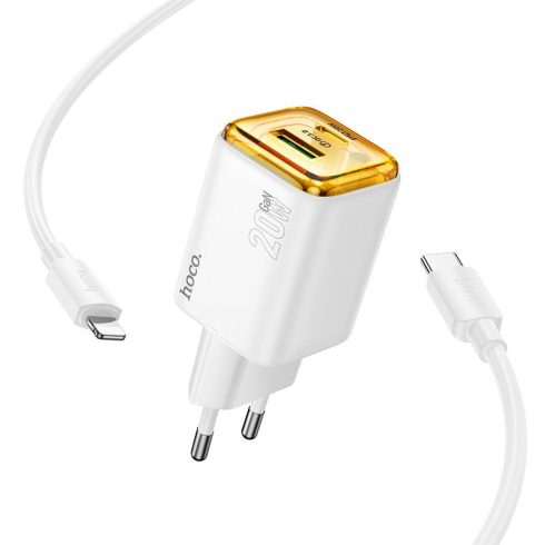 Telefontöltő Hoco USB A + USB C QC3.0 PD 3A 20W + kábel USB C Lightning N52 fehér
