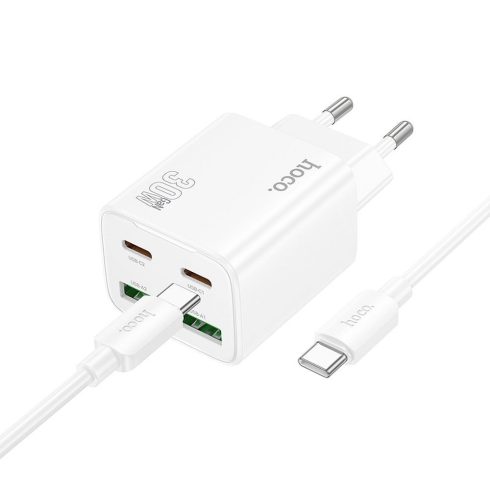 Telefontöltő Hoco 2 x USB C + 2 x USB A QC3.0 PD 3A 30W + kábel USB C - USB C N56 fehér