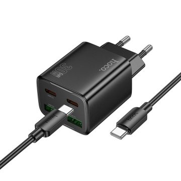   Telefontöltő Hoco 2 x USB C + 2 x USB A QC3.0 PD 3A 30W + kábel USB C - USB C N56 fekete