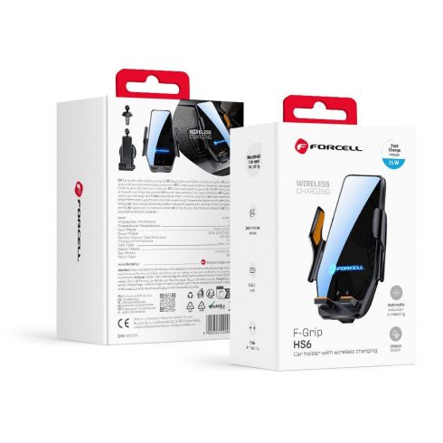 Forcell F-GRIP HS6 autós tartó vezeték nélküli töltővel, üveggel és szellőzőnyílással, fekete