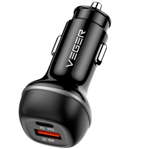 VEGER autós töltő USB A + USB C QC PD 51W CC62-1A1C fekete