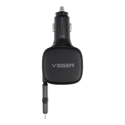 VEGER autós töltő USB C + kábel USB C / Lightning QC PD 84W CC89 fekete