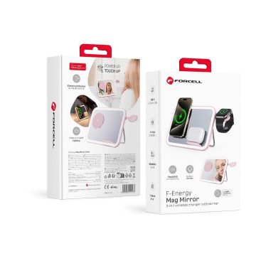   FORCELL F-ENERGY Mag Mirror 15W 3 az 1-ben vezeték nélküli töltő kompatibilis MagSafe / Apple Watch / Samsung Watch / Airpods rózsaszín