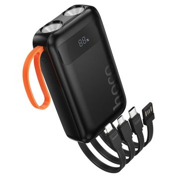   Powerbank Hoco 10000 mAh 2A with built-in cables USB A + USB C+ Lightning + Micro USB and double light J151 black