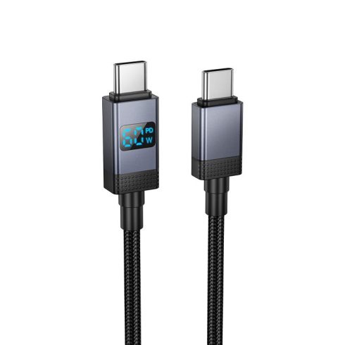USB C kábel USB C Hoco 3A 60W 1 m X118 fekete kijelzővel