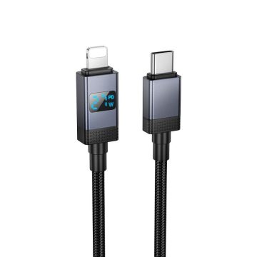   USB C kábel Lightning Hoco PD 27W-hoz 1 m X118 fekete kijelzővel