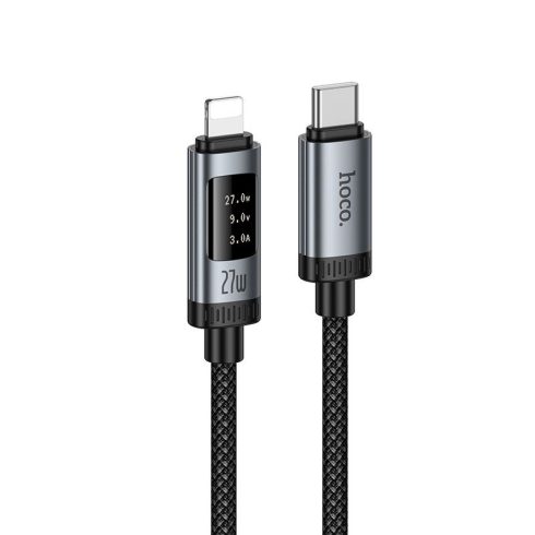 Adatkábel digitális kijelzővel USB C - Lightning Hoco PD 27W 1,2 m U148 fekete