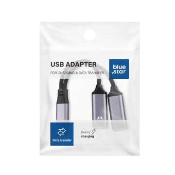   Adapter AUX 2 az 1-ben Type C (apa) - Type C (anya) / Type C (anya) Blue Star fekete [DAC] - max 25W töltés