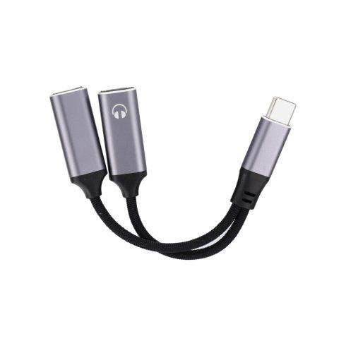 Adapter AUX 2 az 1-ben Type C (apa) - Type C (anya) / Type C (anya) Blue Star fekete [DAC] - max 25W töltés