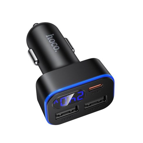 Autós töltő Hoco LCD-vel 2xUSB A + 1xUSB C PD QC3.0 42W Z63A fekete