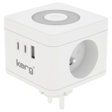   KERG Smart 2-aljzatos táp kocka + USB-A + USB-C töltő + LED lámpa 16A/250V~ fehér