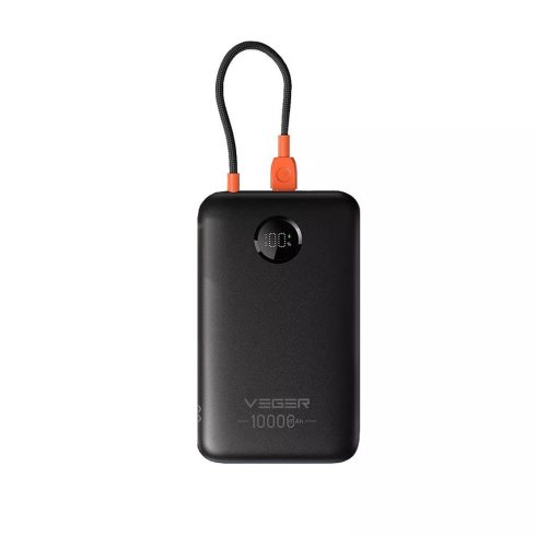 Powerbank 10000 mAh beépített kábellel USB C QC3.0 PD 2A 22,5W K1C W1189 fekete