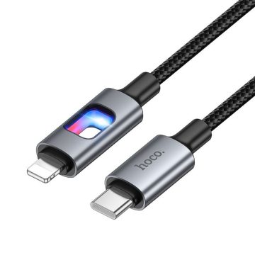 LED kábel USB C Lightning Hoco PD 27W-hoz 1,2 m U144 fekete