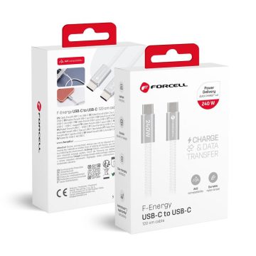   Cable USB C to USB C Forcell F-Energy QC4.0 PD 5A 240W Cafule Flat 1,2m CCFN23 white