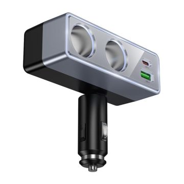   Autós töltő Hoco 1xUSB A + 1xUSB C+2x szivargyújtó portok PD QC3.0 max 240W/24V Z65B fekete