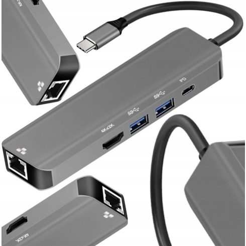 Adapter HUB 5in1 USB C ART OEM-C15-1 ezüst