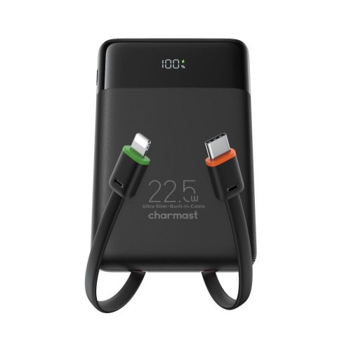 Powerbank Charmast W1202 PD3.0 3A 22,5W 10000 mAh beépített kábelekkel USB C / villámfekete
