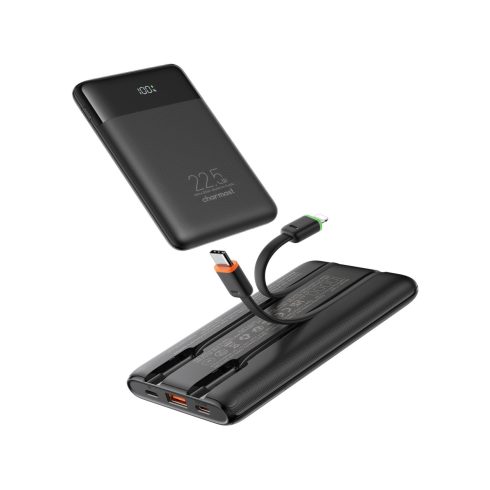 Powerbank Charmast W1202 PD3.0 3A 22,5W 10000 mAh beépített kábelekkel USB C / villámfekete