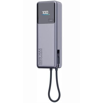   Powerbank Xiaomi 10000 mAh QC PD 165W with built-in cable USB C PB1165MI with LED dispaly gray
