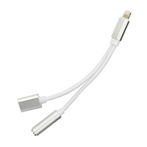 Adapter AUX 2in1 Lightning (férfi) - Lightning (nő) / Jack 3,5 mm (nő) ezüst