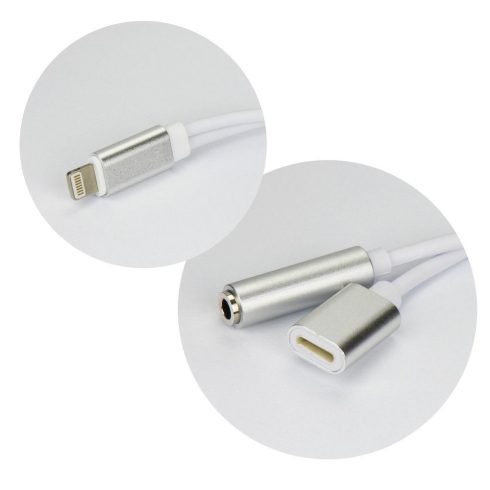 Adapter AUX 2in1 Lightning (férfi) - Lightning (nő) / Jack 3,5 mm (nő) ezüst