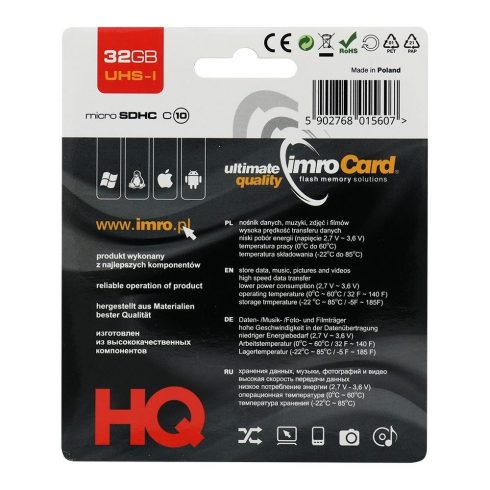 IMRO memóriakártya microSD 32GB 100MB/s class10 UHS I