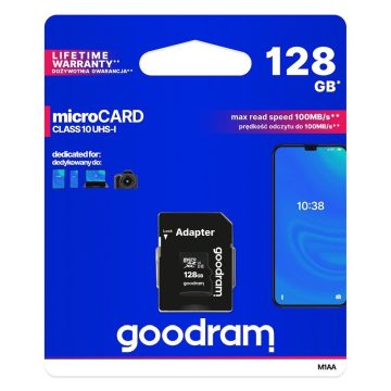   GOODRAM memóriakártya microSD 128GB 100MB/s Class 10 UHS I adapterrel SD