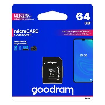   GOODRAM memóriakártya microSD 64GB 100MB/s Class 10 UHS I adapterrel SD