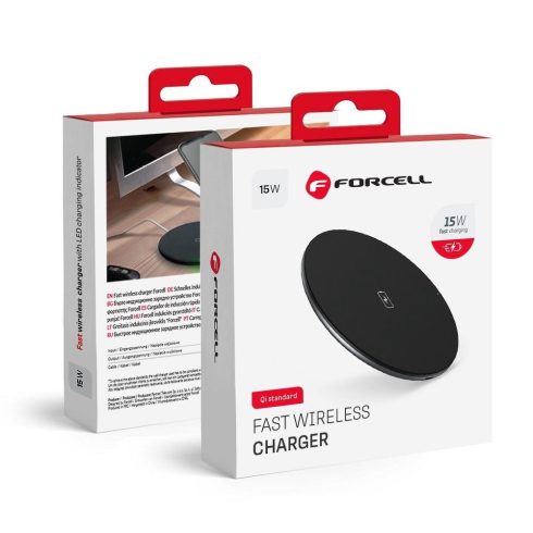 Wireless charger Forcell F-Energy Qi QC 15W + data cable USB C to USB A black