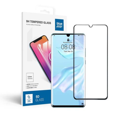 Edzett üveg Huawei P30 PRO-hoz (teljes ragasztó/tokbarát) Blue Star 5D fekete