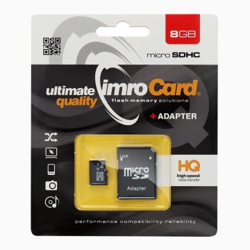 IMRO memóriakártya microSD 8GB SD adapterrel