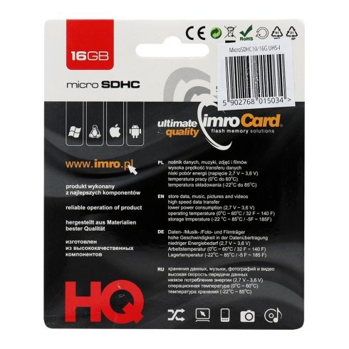 IMRO memóriakártya microSD 16GB 100MB/s Class 10 UHS I