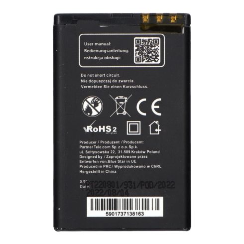 Nokia 5800 XM / C3-00 / N900 / X6 / 5230 / Lumia 520 / 525 1350 mAh Blue Star Premium akkumulátor