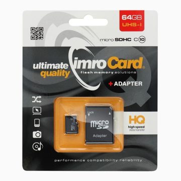   IMRO memóriakártya microSD 64GB 100MB/s Class 10 UHS I adapterrel SD