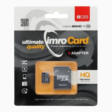   IMRO memóriakártya microSD 8GB 100MB/s Class 10 UHS I adapterrel SD