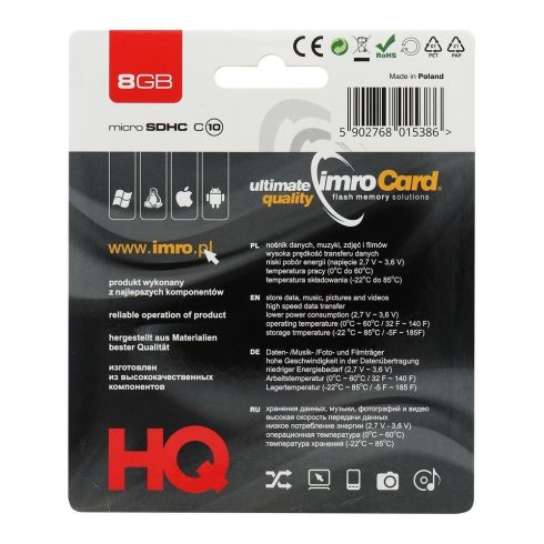 IMRO memóriakártya microSD 8GB 100MB/s class10 UHS I