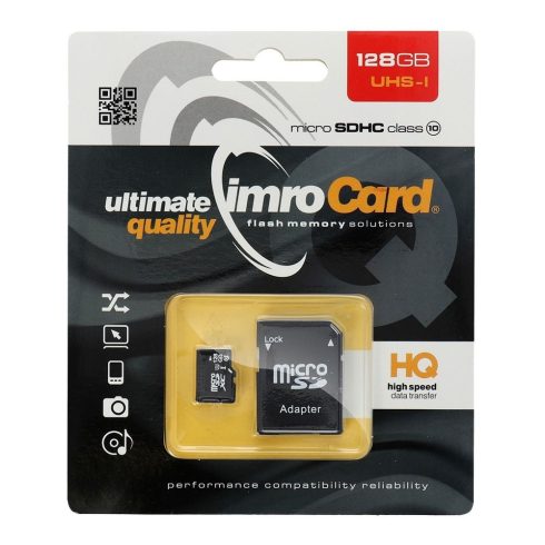 IMRO memóriakártya microSD 128GB 100MB/s class10 UHS I adapterrel SD