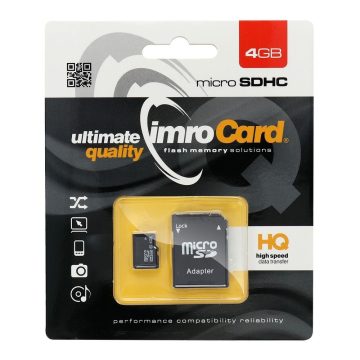   IMRO memóriakártya microSD 4GB 100MB/s Class 10 UHS I adapterrel SD