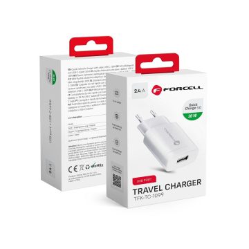   FORCELL F-ENERGY TFK-TC-1099 utazási töltő USB A QC3.0 2,4A 18W fehér