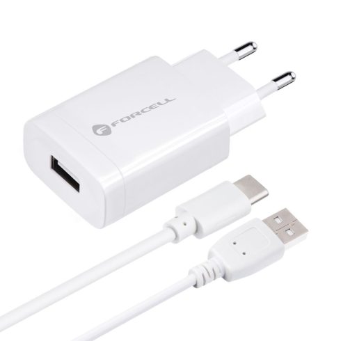 FORCELL F-ENERGY TFK-TC-1099 utazási töltő USB A + kábel USB A Type C QC3.0 2,4A 18W fehér