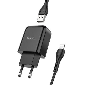   Telefontöltő Hoco USB A 2A 10W + USB A kábel Lightning N2 fekete