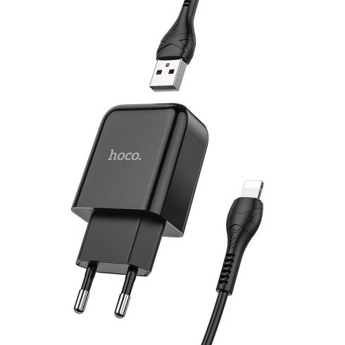 Telefontöltő Hoco USB A 2A 10W + USB A kábel Lightning N2 fekete