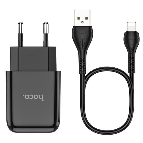 Telefontöltő Hoco USB A 2A 10W + USB A kábel Lightning N2 fekete