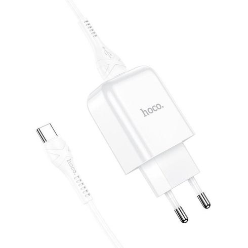 Telefontöltő Hoco USB A 2A 10W + kábel USB A - USB C N2 fehér