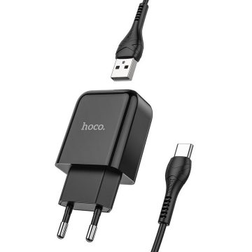   Telefontöltő Hoco USB A 2A 10W + kábel USB A - USB C N2 fekete
